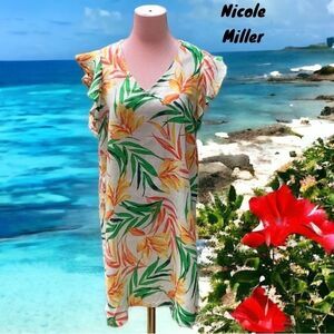 NICOLE MILLER NWT 100% LINEN TROPICAL FLORAL DRESS XS